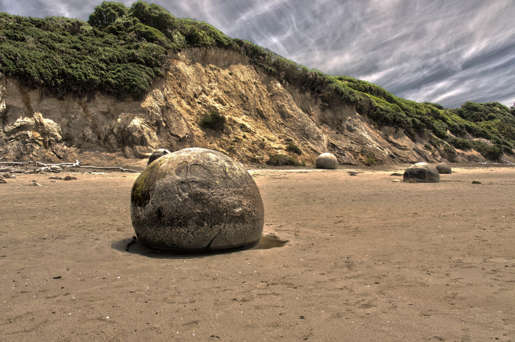 On our drive from Dunedin to Christchurch we stopped by the Moeraki Boulders. These boulders, measuring up to 6.6 ft in diameter, took an estimated 5 million years to grow! They are composites of mudstone and other sea floor sediments (i.e. sea shells). They look like dinosaur eggs to me. 