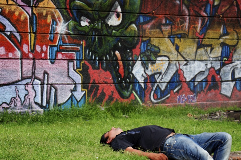 This guy was totally passed out. I love how the skeleton is eating the man.