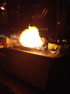 Fireball drinks at a bar on Dirty 6th Street